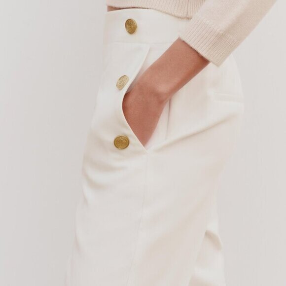 NEW Zara Women's BUTTONED STRAIGHT LEG PANTS White - Picture 6 of 11
